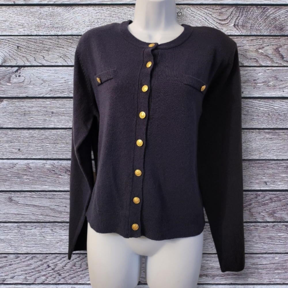 Preswick & Moore Navy Cardigan with Gold Accents